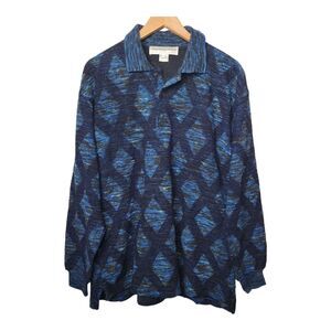 Vintage Jhane Barnes Polo Sweater Long Sleeve Diamond Pattern Blue Mens Medium